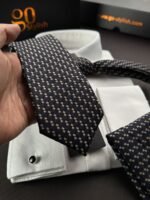 Blue & Gold Tie - 8 cm - With Pocket Square - Image 2