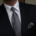 Gray with Black Striped Tie - 8 cm - With Pocket Square