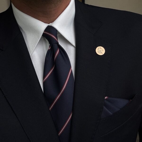 Elegant Navy Striped Tie - 8 cm - With Pocket Square