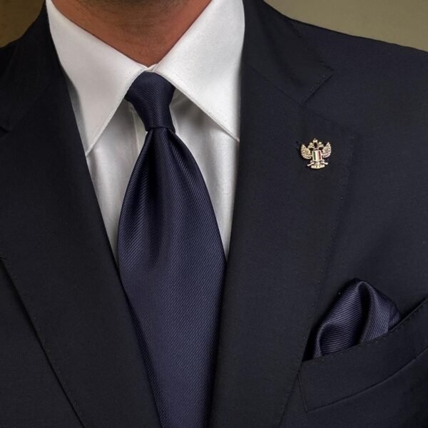 Plain Blue Tie - 8 cm - With Pocket Square