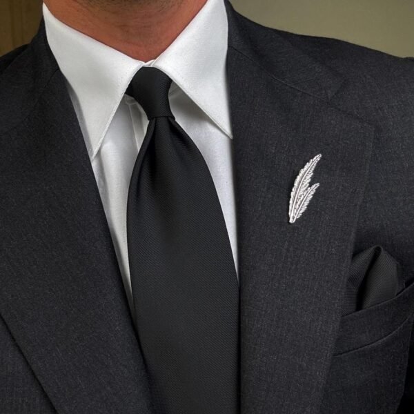 Plain Black Tie - 8 cm - With Pocket Square
