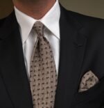 Beige with Brown Drops Tie - 8 cm - With Pocket Square