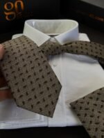 Beige with Brown Drops Tie - 8 cm - With Pocket Square - Image 2