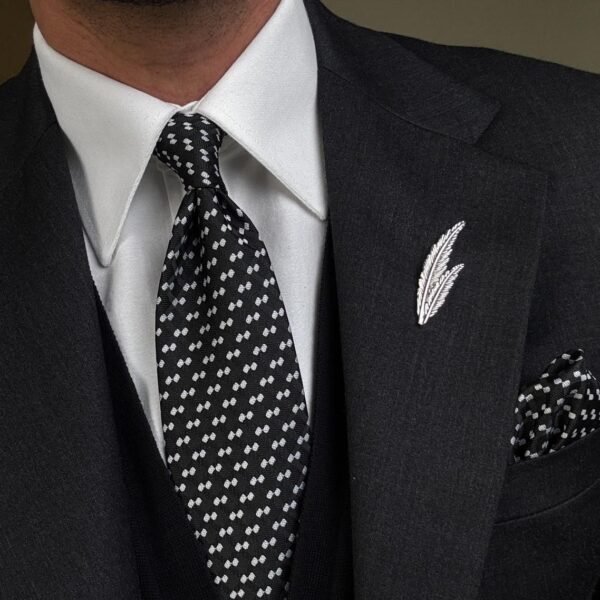 Black & White Patterned Tie - 8 cm - With Pocket Square