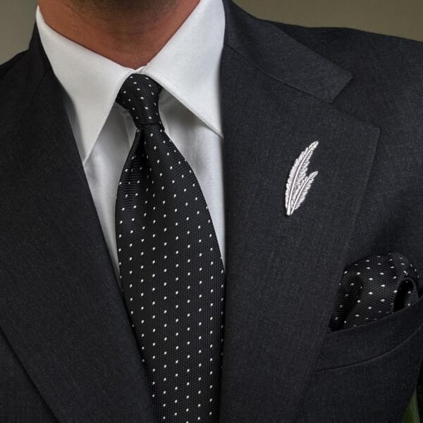 Elegant Black with White Dots Tie - 8 cm - With Pocket Square