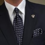 Navy Blue with White Drops Tie - 8 cm - With Pocket Square