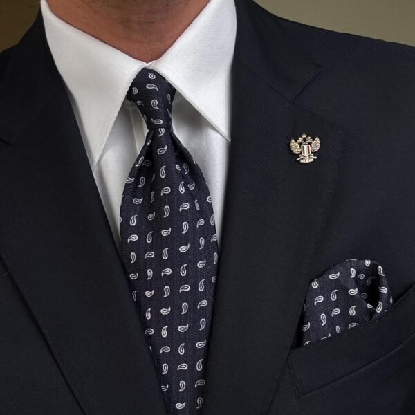 Navy Blue with White Drops Tie - 8 cm - With Pocket Square
