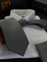 Gray with Black Dots Tie - 8 cm - With Pocket Square - Image 2
