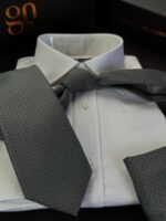 Gray with Black Dots Tie - 8 cm - With Pocket Square - Image 3