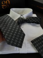 Black & Gray Shapes Tie - 8 cm - With Pocket Square - Image 2