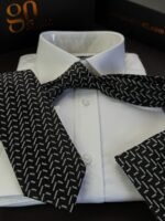 Black ZigZag Tie - 8 cm - With Pocket Square - Image 3