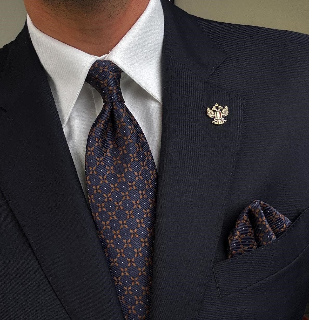 44 Elegant Blue & Brown Tie - 8 cm - With Pocket Square - Image 1