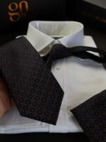 Elegant Blue & Brown Tie - 8 cm - With Pocket Square - Image 2