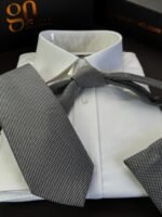 Gray x Black Tie - 8 cm - With Pocket Square - Image 3
