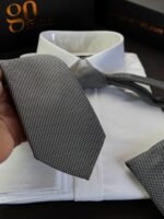 Gray x Black Tie - 8 cm - With Pocket Square - Image 2