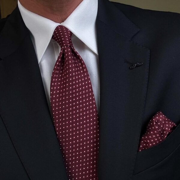 Burgundy with White Dots Tie - 8 cm - With Pocket Square