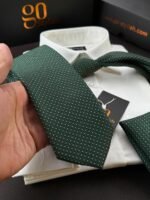 Dark Green Dotted Tie - 8 cm - With Pocket Square - Image 2