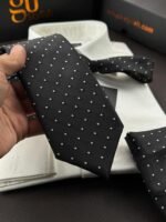 Black Signature Tie - 8 cm - With Pocket Square - Image 2