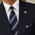 Navy Blue Striped Tie - 8 cm - With Pocket Square