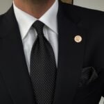 Black with Beige Dots Tie - 8 cm - With Pocket Square