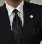 Black with Beige Dots Tie - 8 cm - With Pocket Square