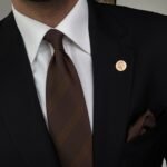 Brown Striped Tie - 8 cm - With Pocket Square