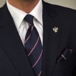Elegant Navy Striped Tie - 8 cm - With Pocket Square