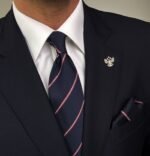 Elegant Navy Striped Tie - 8 cm - With Pocket Square