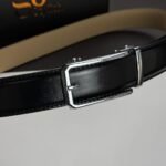 Black ''Track'' Leather Belt - Silver Buckle