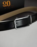Black ''Track'' Leather Belt - Silver Buckle