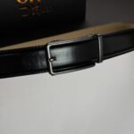 Black ''Track'' Leather Belt - Black Gun Buckle