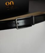 Black ''Track'' Leather Belt - Black Gun Buckle