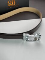 Brown ''Track'' Leather Belt - Silver Buckle - Image 4