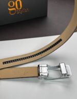 Brown ''Track'' Leather Belt - Silver Buckle - Image 3