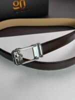 Brown ''Track'' Leather Belt - Silver Buckle - Image 2