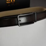 Brown ''Track'' Leather Belt - Black Gun Buckle