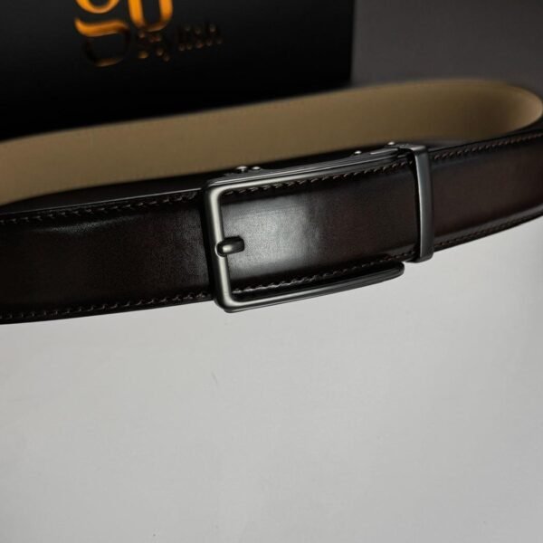 Brown ''Track'' Leather Belt - Black Gun Buckle