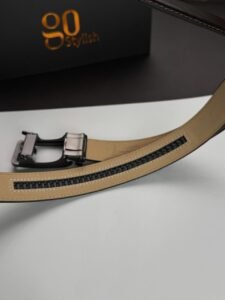 Brown ''Track'' Leather Belt - Black Gun Buckle - Image 3