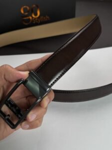 Brown ''Track'' Leather Belt - Black Gun Buckle - Image 6