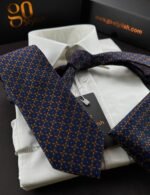 Elegant Blue & Brown Tie - 8 cm - With Pocket Square - Image 2