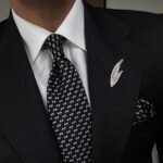 Black & White Patterned Tie - 8 cm - With Pocket Square