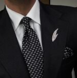 Black & White Patterned Tie - 8 cm - With Pocket Square
