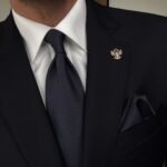 Navy Blue & Gray Tie - 8 cm - With Pocket Square