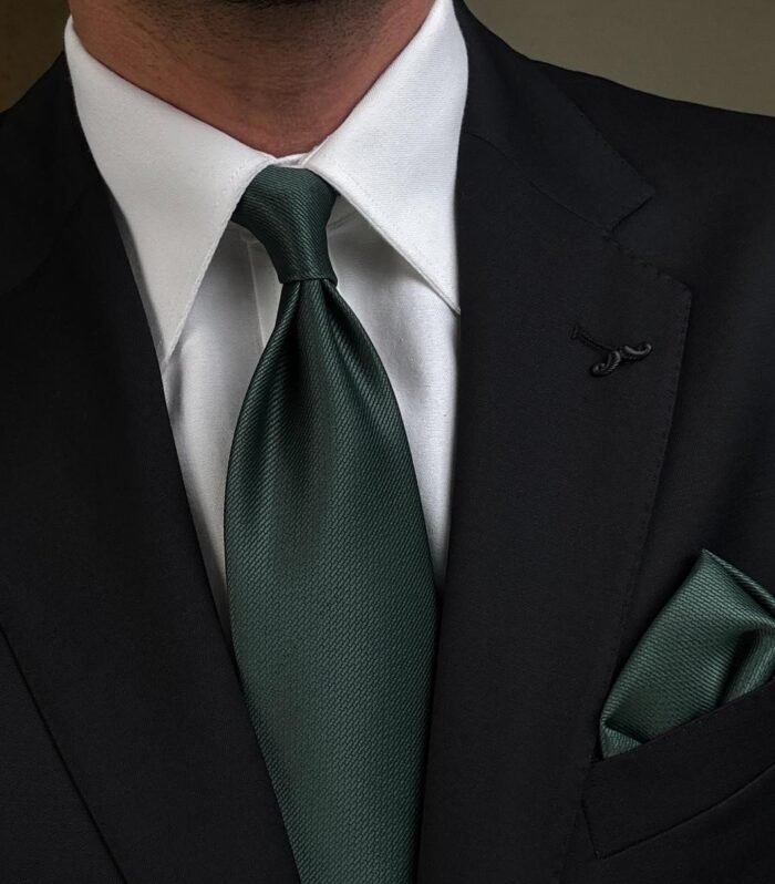 Plain Green Tie - 8 cm - With Pocket Square