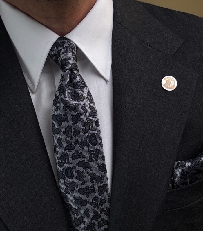 Gray Vintage Tie - 7 cm - With Pocket Square