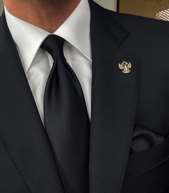 Minister Dark Blue Tie - 8 cm - With Pocket Square