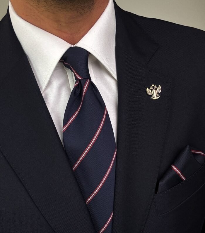 Elegant Navy Striped Tie - 8 cm - With Pocket Square