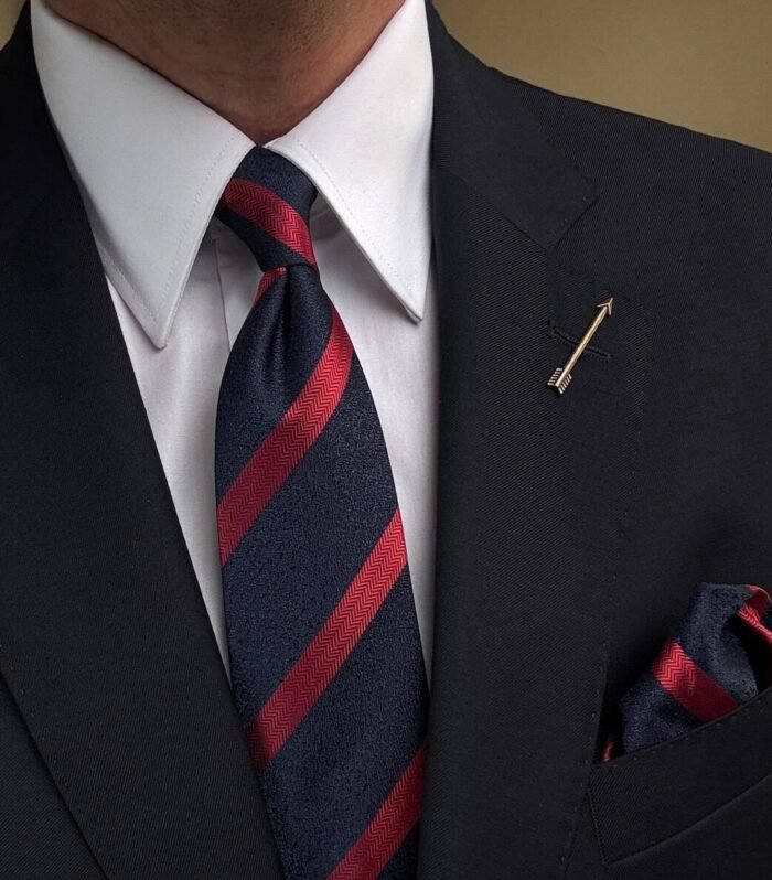 Red Stripes Tie - 7 cm - With Pocket Square