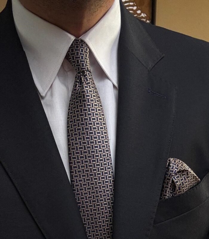 Sand Blue Tie - 7 cm - With Pocket Square