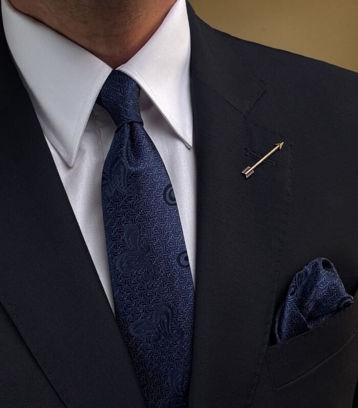Navy Blue Shapes Tie - 7 cm - With Pocket Square